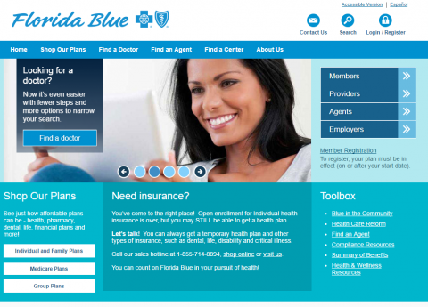 FloridaBlue site front page