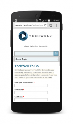 Techwell - subscribe page (mobile)