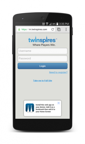Twinspires - front page on mobile