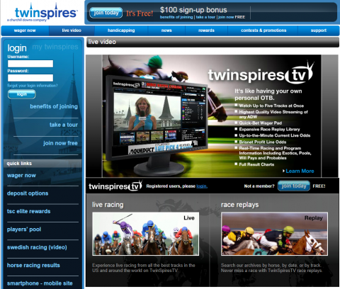 Twinspires - live video page